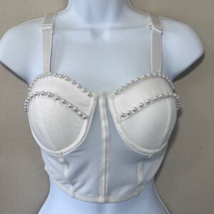Say What White Mesh Pearl Crop Bralette Size Small New With Tags